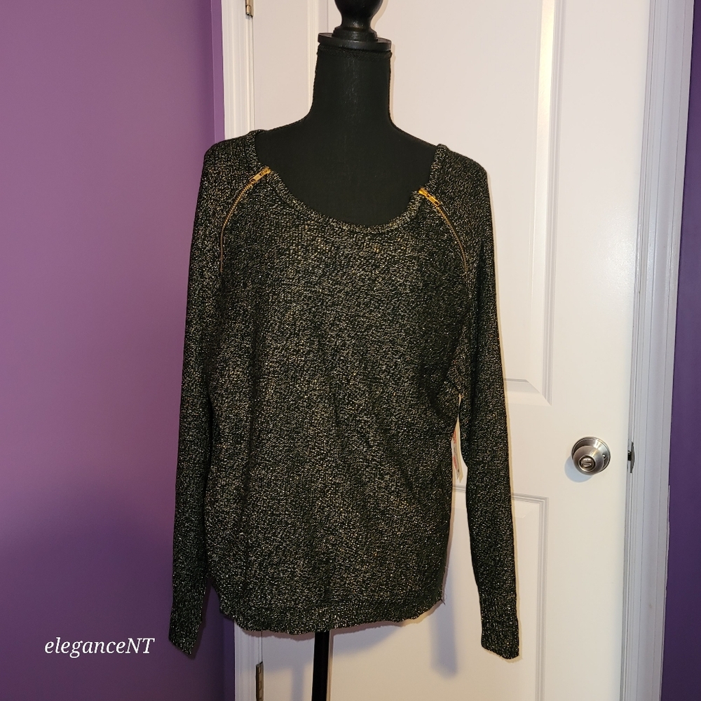 Bisou Bisou Gold / Black Sparkle L/S sweater Sz: L NWT - Picture 4 of 6